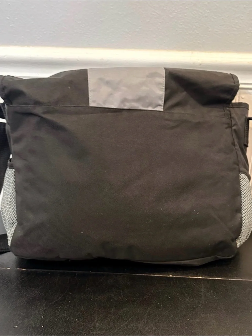 MLB Messenger Bag Black GrayMLB Messenger Bag Black Gray Stripe Adjustable Strap